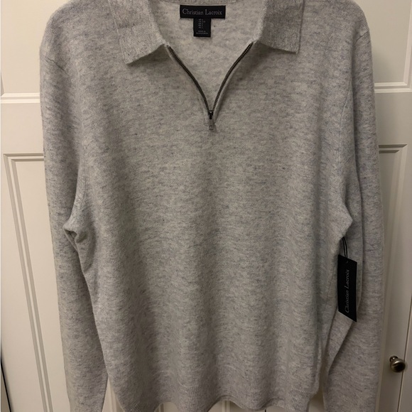 Christian Lacroix Light Gray Zip-Up Sweater. Cashmere & Wool blend crewneck - Picture 3 of 7